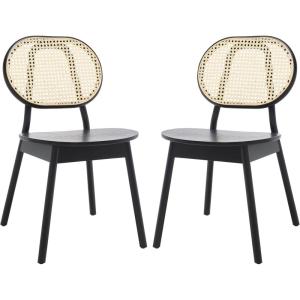 SAFAVIEH Couture Collection Kristianna Tropical Coastal Black/Natural Rattan Round Back Chair Set of 2(Black/Natural)