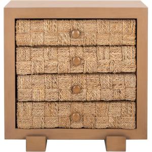 SAFAVIEH Couture Collection Rosario Natural/Dark Brown Woven 4-Drawer Accent Table Nightstand (Fully Assembled)(Natural/Dark Brown)