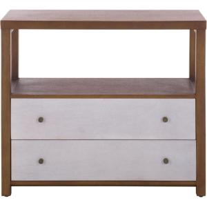 SAFAVIEH Home Collection – Ernest Natural Brown & White Washed 2-Drawer 1-Shelf Chest, Modern Storage Cabinet, Fully Assembled (CHS6605A)(Natural/White Washed)