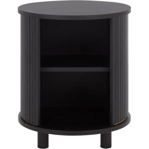SAFAVIEH Home Collection – Etka Oak & Brass 2-Shelf Round Nightstand, Modern Fluted Accent Table (NST3108B)(Black/Black)