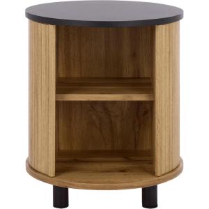 SAFAVIEH Home Collection – Etka Oak & Brass 2-Shelf Round Nightstand, Modern Fluted Accent Table (NST3108B)(Oak/Black)