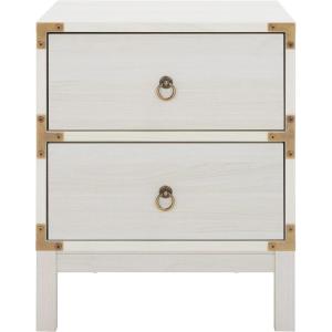 SAFAVIEH Home Collection – Galio Black & Gold 2-Drawer Nightstand, Vintage-Inspired Bedside Table with Storage for Bedroom (NST9600B)(Bleached White/Gold)
