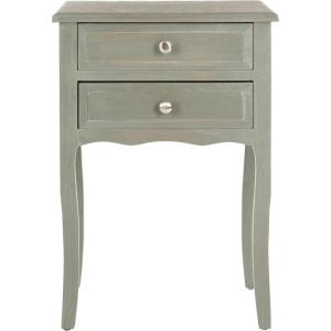 SAFAVIEH Home Collection – Lori Ash Grey End Table with Two Storage Drawers, French Farmhouse Accent Table, Scalloped Apron Design, Fully Assembled (AMH6576B)(Ash Grey)