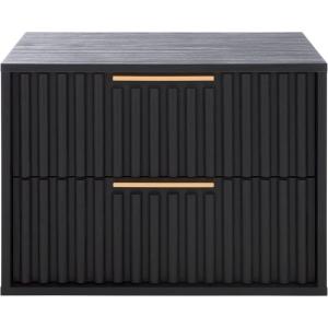 SAFAVIEH Home Collection – Lylia Black & Gold Floating Nightstand, 2 Drawer Wall-Mounted Bedside Table, Modern Ribbed Design (NST9615B)(Black/Gold)