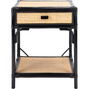 SAFAVIEH Home Collection – Roya White & Natural Nightstand with Drawer & Shelf, Coastal Accent Table, Bamboo-Style Frame & Rattan Drawer (NST4005C)(Black / Natural)