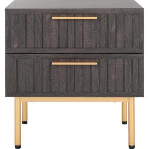 SAFAVIEH Home Collection Axelle Oak/Black 2-Drawer Nightstand(Distressed Black/Gold)