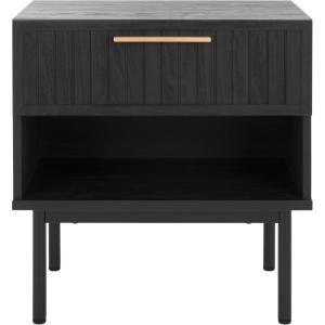SAFAVIEH Home Collection Axelle Walnut/Black 1-Drawer Nightstand(Black/Black)