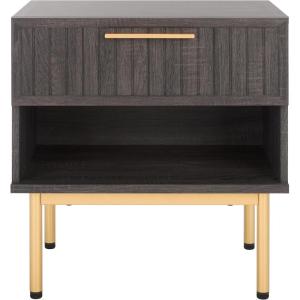 SAFAVIEH Home Collection Axelle Walnut/Black 1-Drawer Nightstand(Distressed Black/Gold)