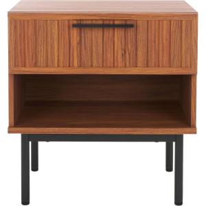 SAFAVIEH Home Collection Axelle Walnut/Black 1-Drawer Nightstand(Walnut/Black)