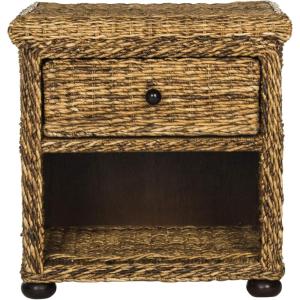 SAFAVIEH Home Collection Magi Tropical Natural Brown Rattan Solid Wood 1-Drawer Nightstand Table, Fully Assembled (SEA8001A)