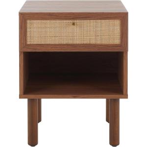 SAFAVIEH Home Collection Silvanna Walnut/Natural Rattan 1-Drawer 1-Shelf Nightstand