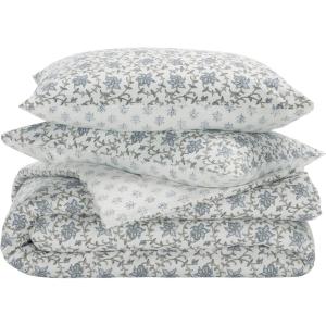 SAFAVIEH Home Floral Reversible Comforter Set – 3 Piece, Queen/Full, 100% Cotton, 144TC, Blue Mist & Sage Green – Includes 1 Duvet Cover & 2 Shams (CMT2000A-Q)(Blue Mist/Sage Green)