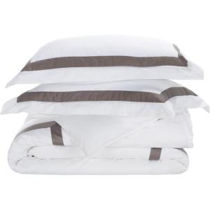 SAFAVIEH Home Hotel Collection Duvet Cover Set – 300TC 100% Cotton Percale, 3-Piece, Border Design, Desert Beige & White, King – Includes 1 Duvet Cover & 2 Pillow Shams (DVT1000A-K)(Grey/White)