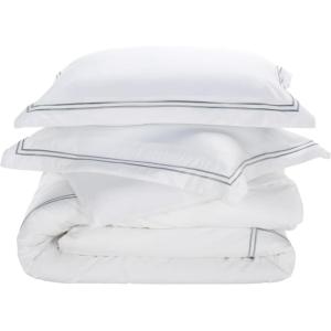 SAFAVIEH Home Hotel Collection Duvet Cover Set – 300TC 100% Cotton Percale, 3-Piece, Golden Taupe & White, Full/Queen – Includes 1 Duvet Cover & 2 Pillow Shams (DVT1001A-Q)(Blue Mist/White)