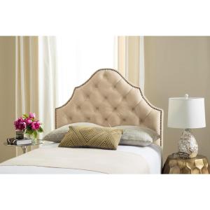 Safavieh Arebelle Taupe Linen Upholstered Tufted Headboard – Silver Nailhead (Queen)(Buckwheat)