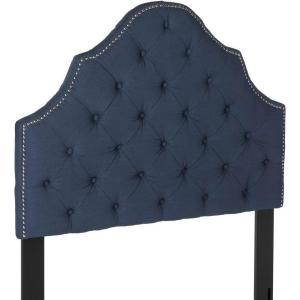 Safavieh Arebelle Taupe Linen Upholstered Tufted Headboard – Silver Nailhead (Queen)(Steel Blue)
