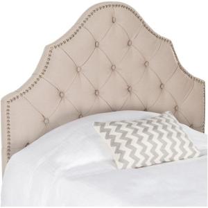 Safavieh Arebelle Taupe Linen Upholstered Tufted Headboard – Silver Nailhead (Queen)(Taupe)