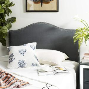 Safavieh Connie Grey/ White Diamond Camelback Headboard – Silver Nailhead (Full)(Gray)