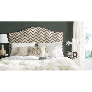 Safavieh Connie Grey/ White Diamond Camelback Headboard – Silver Nailhead (Full)(Grey / Wheat)