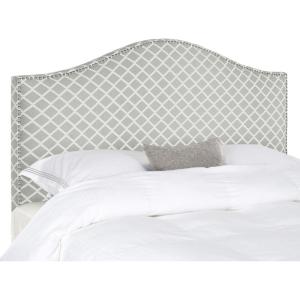 Safavieh Connie Grey/ White Diamond Camelback Headboard – Silver Nailhead (Full)(Grey / White)