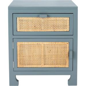 Safavieh Home Collection Dave Black and Natural Rattan 1-Drawer 1-Door Nightstand(Blue Grey / Natural)
