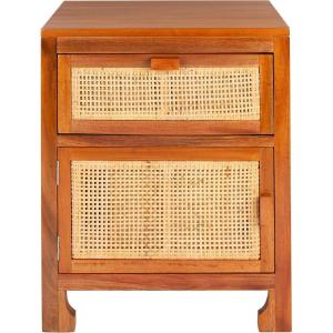 Safavieh Home Collection Dave Black and Natural Rattan 1-Drawer 1-Door Nightstand(Natural)