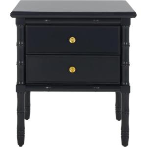 Safavieh Home Collection Mina Modern Coastal 2 Drawer 25″ Bamboo Nightstand, White(Navy/Gold)