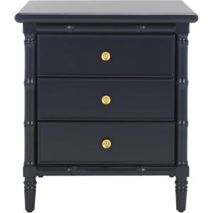 Safavieh Home Collection Mina Modern Coastal 3 Drawer 25″ Bamboo Nightstand, Navy(Navy/Gold)