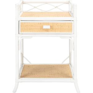 Safavieh Home Collection Rumi White and Natural Rattan 1-Drawer 1-Shelf Nightstand(White / Natural)