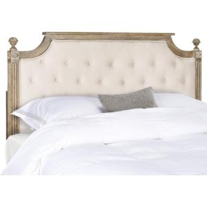 Safavieh Home Collection Tufted Velvet Rustic Oak and Beige Headboard (Queen)(Beige / Rustic Oak)