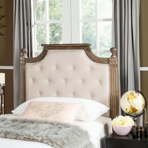 Safavieh Home Collection Tufted Velvet Rustic Oak and Beige Headboard (Queen)(Beige)