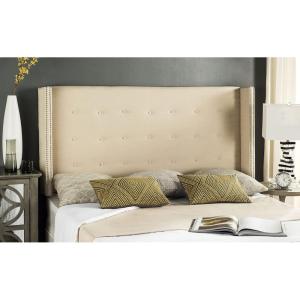 Safavieh Mercer Collection Keegan Linen Tufted Winged Headboard, Queen, Silver(Parchment)