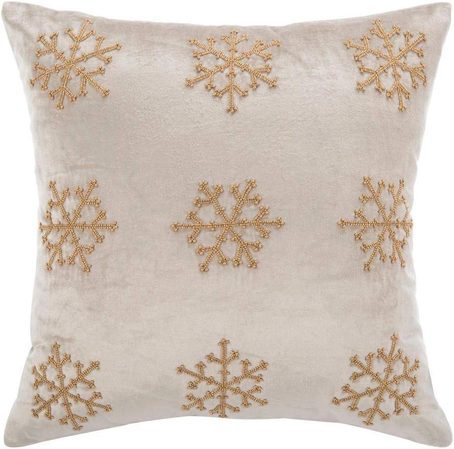 image:imageSAFAVIEH Sydnee Snowflake Throw Pillow 12x22 BeigeGoldBeige Gold