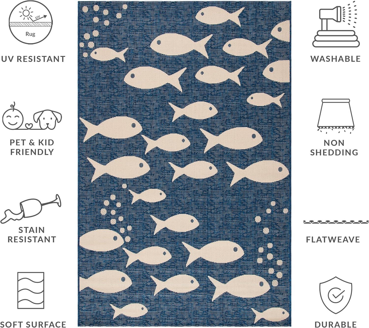 image:imageSAFAVIEH Washable Rug Outdoor Courtyard Collection 2 x 37 Aqua Blue amp Beige NonShedding amp Easy Cleaning Ideal for Patio Front Door Entryway Doormat CY6012223NavyBeige