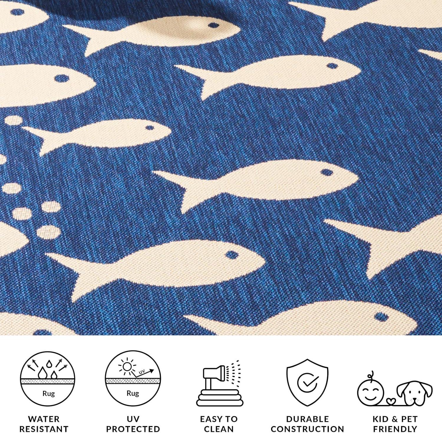 image:imageSAFAVIEH Washable Rug Outdoor Courtyard Collection 2 x 37 Aqua Blue amp Beige NonShedding amp Easy Cleaning Ideal for Patio Front Door Entryway Doormat CY6012223NavyBeige