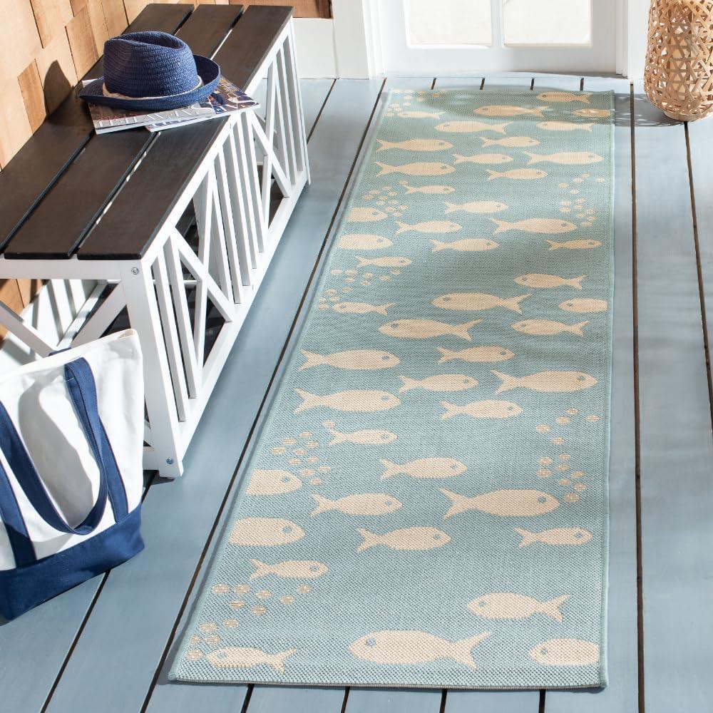 image:imageSAFAVIEH Washable Rug Outdoor Courtyard Collection 2 x 37 Aqua Blue amp Beige NonShedding amp Easy Cleaning Ideal for Patio Front Door Entryway Doormat CY6012223AquaBeige