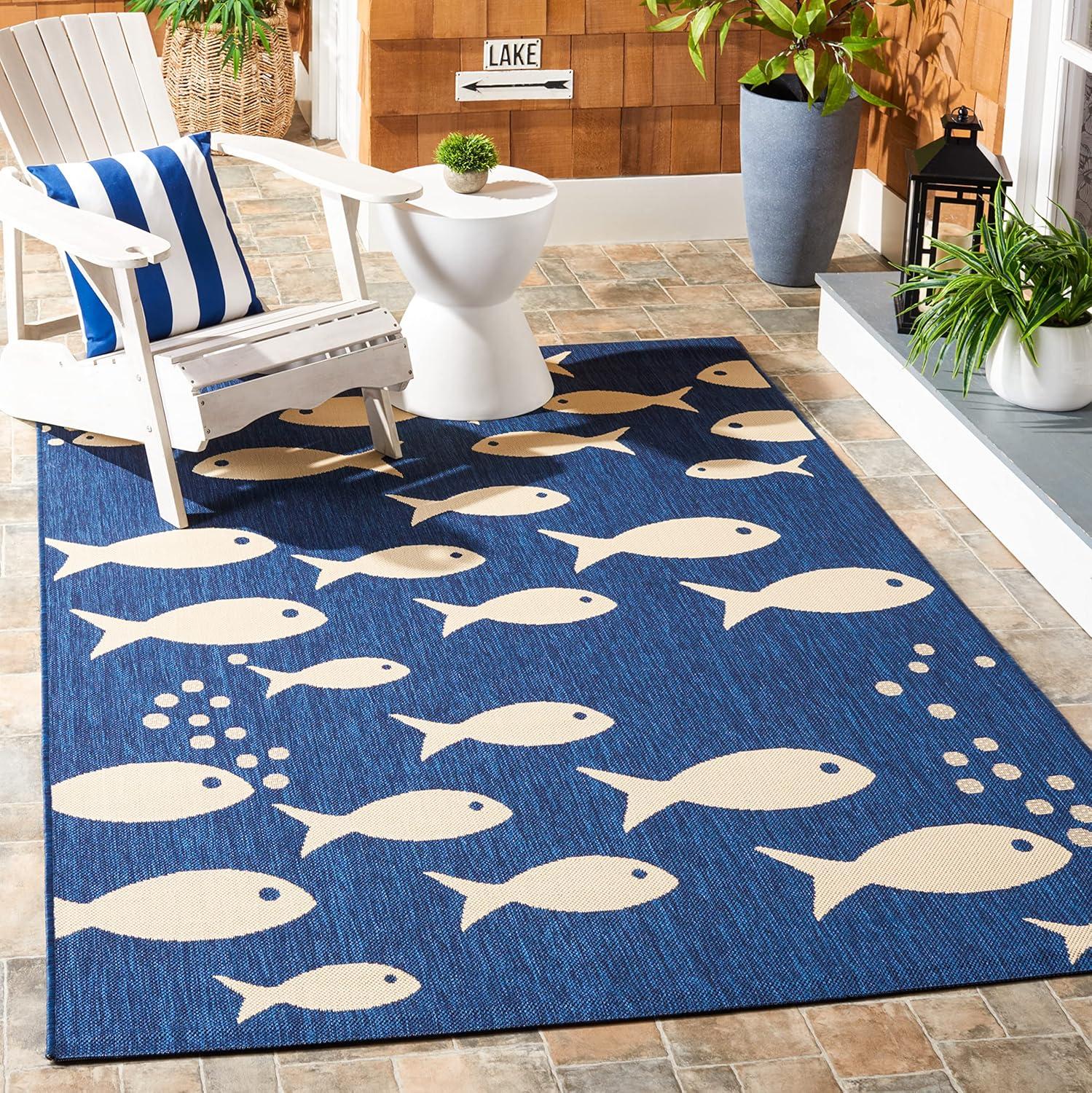image:imageSAFAVIEH Washable Rug Outdoor Courtyard Collection 2 x 37 Aqua Blue amp Beige NonShedding amp Easy Cleaning Ideal for Patio Front Door Entryway Doormat CY6012223NavyBeige