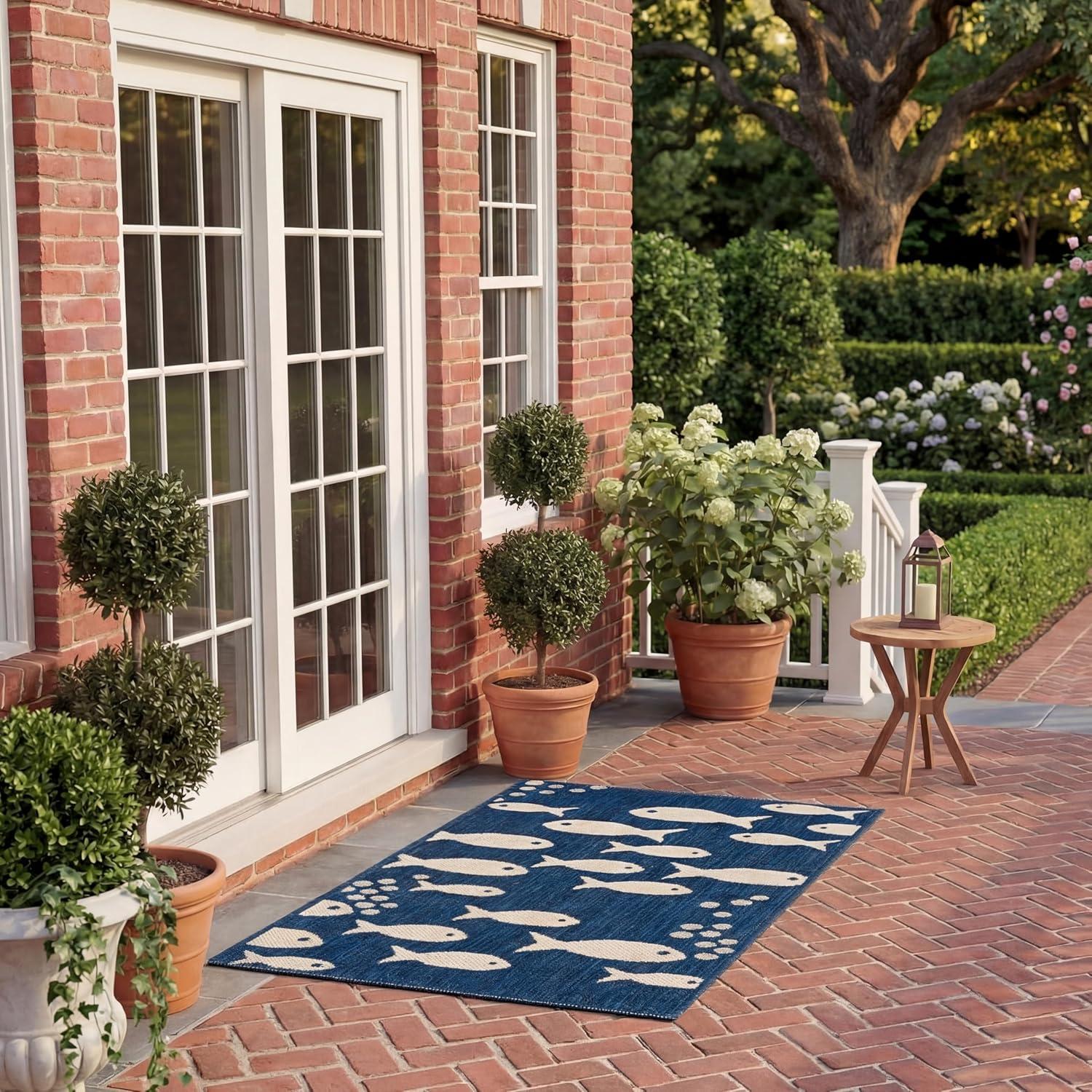image:imageSAFAVIEH Washable Rug Outdoor Courtyard Collection 2 x 37 Aqua Blue amp Beige NonShedding amp Easy Cleaning Ideal for Patio Front Door Entryway Doormat CY6012223NavyBeige