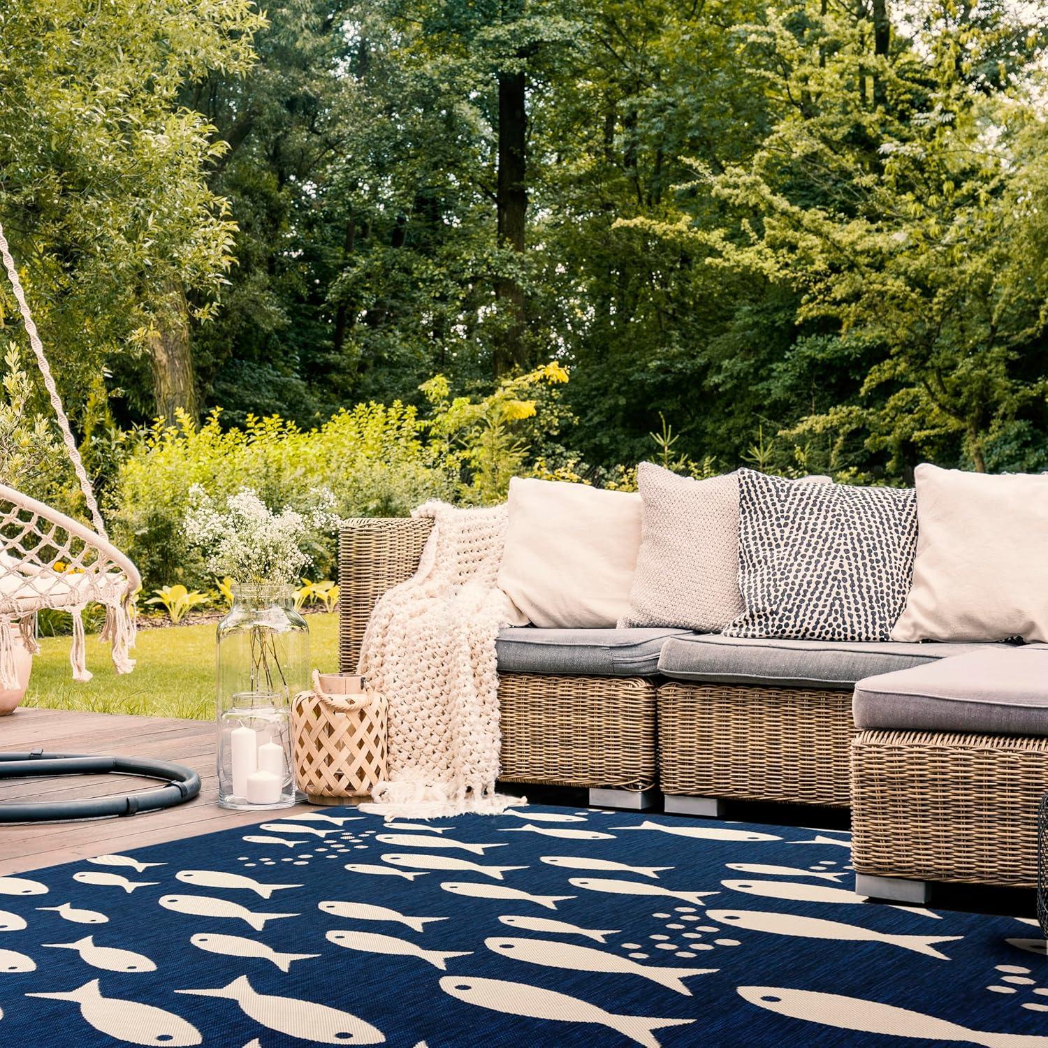 image:imageSAFAVIEH Washable Rug Outdoor Courtyard Collection 2 x 37 Aqua Blue amp Beige NonShedding amp Easy Cleaning Ideal for Patio Front Door Entryway Doormat CY6012223NavyBeige
