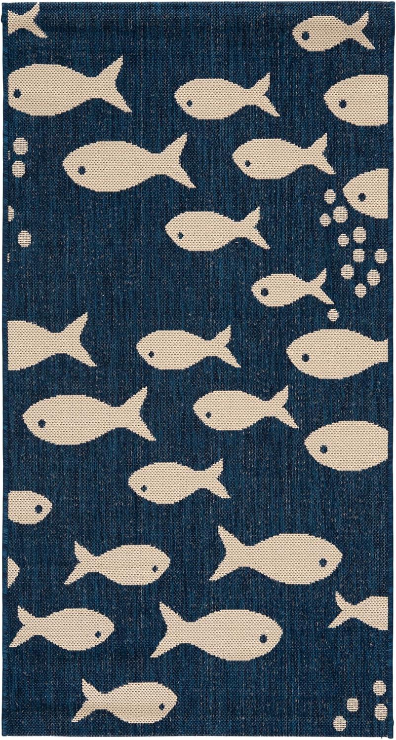 image:imageSAFAVIEH Washable Rug Outdoor Courtyard Collection 2 x 37 Aqua Blue amp Beige NonShedding amp Easy Cleaning Ideal for Patio Front Door Entryway Doormat CY6012223NavyBeige