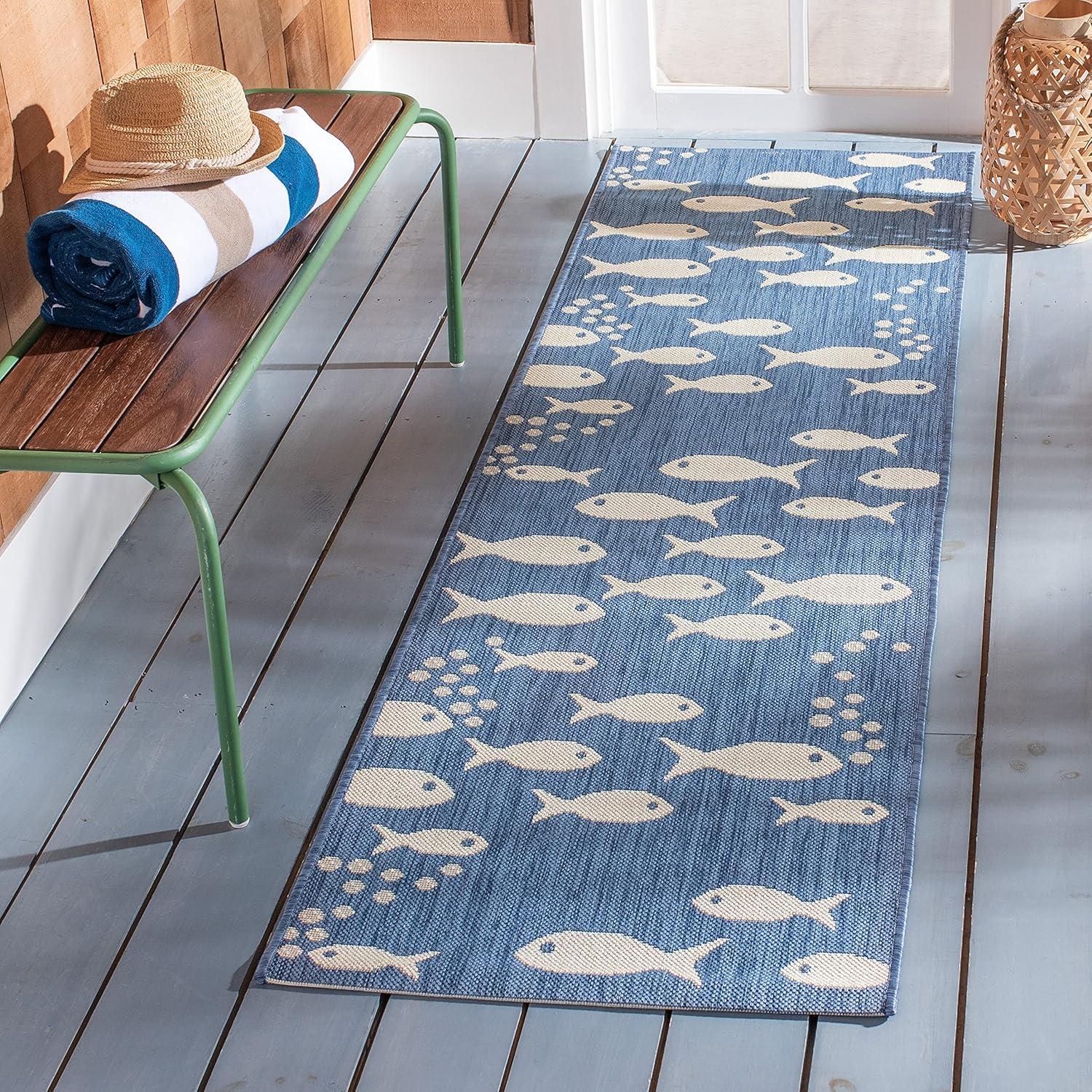 image:imageSAFAVIEH Washable Rug Outdoor Courtyard Collection 2 x 37 Aqua Blue amp Beige NonShedding amp Easy Cleaning Ideal for Patio Front Door Entryway Doormat CY6012223BlueBeige