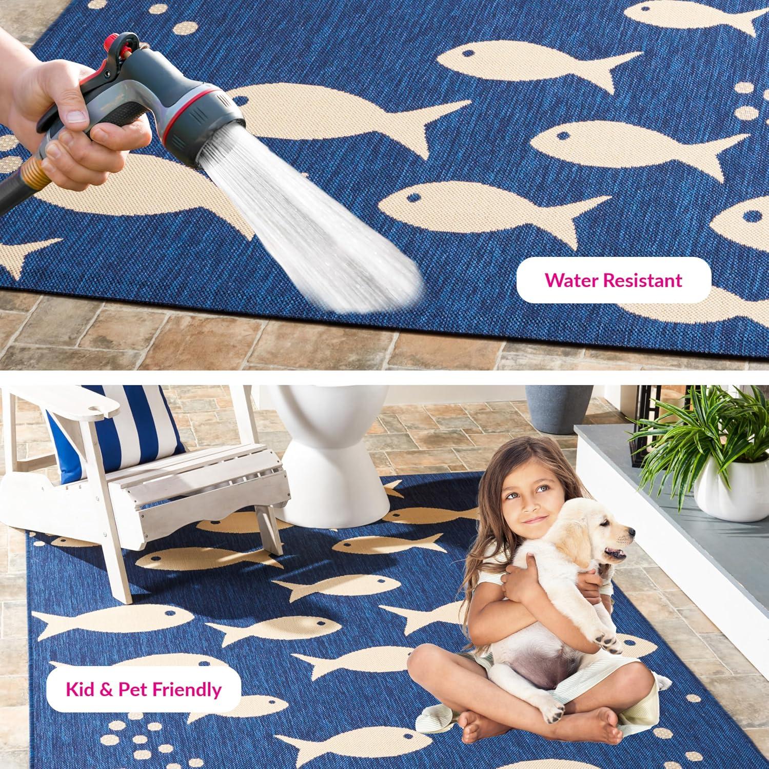 image:imageSAFAVIEH Washable Rug Outdoor Courtyard Collection 2 x 37 Aqua Blue amp Beige NonShedding amp Easy Cleaning Ideal for Patio Front Door Entryway Doormat CY6012223NavyBeige