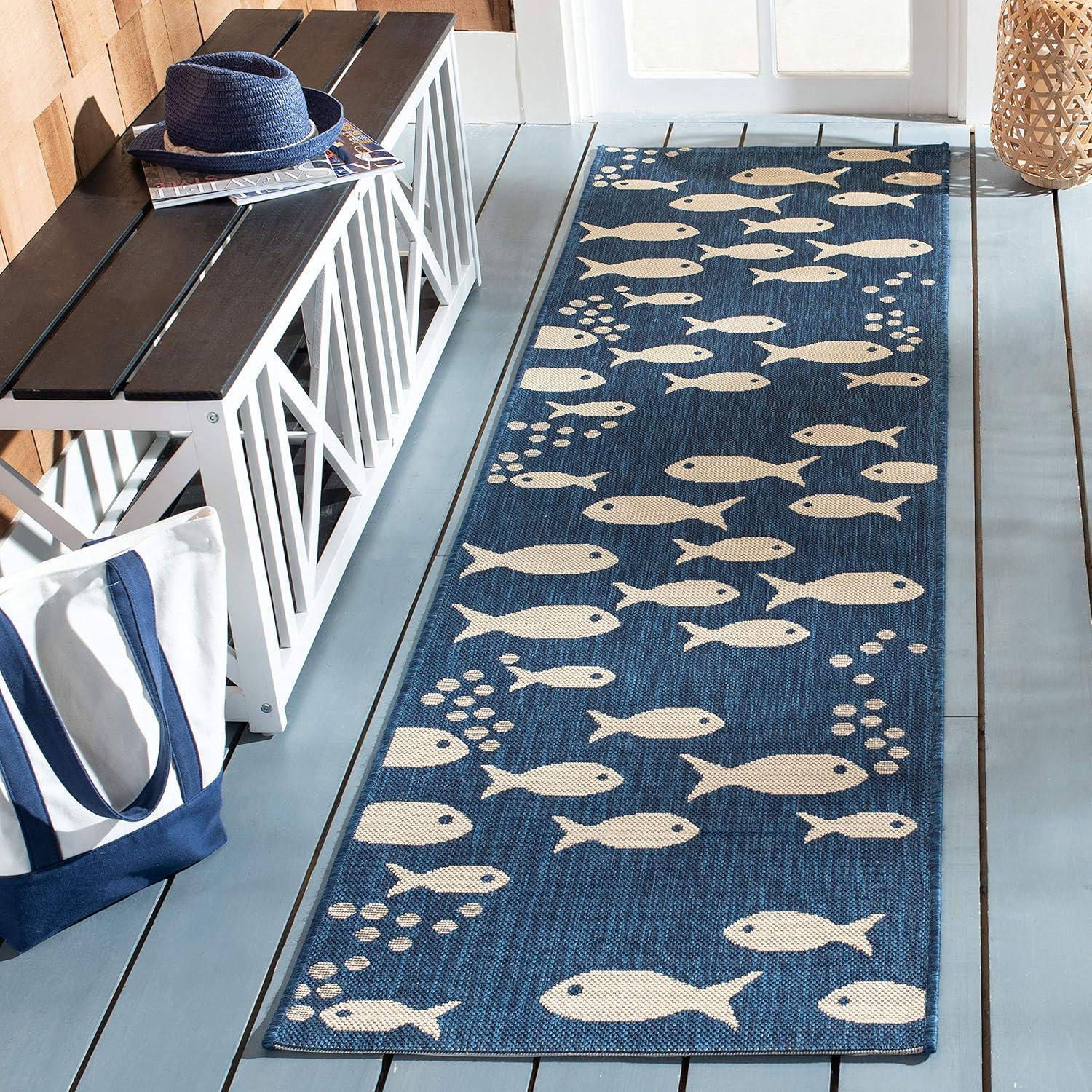 image:imageSAFAVIEH Washable Rug Outdoor Courtyard Collection 2 x 37 Aqua Blue amp Beige NonShedding amp Easy Cleaning Ideal for Patio Front Door Entryway Doormat CY6012223NavyBeige