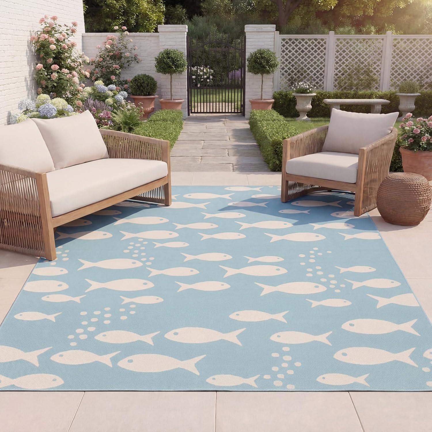 image:imageSAFAVIEH Washable Rug Outdoor Courtyard Collection 2 x 37 Aqua Blue amp Beige NonShedding amp Easy Cleaning Ideal for Patio Front Door Entryway Doormat CY6012223AquaBeige