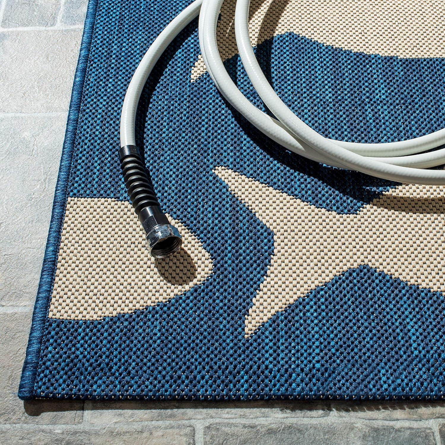 image:imageSAFAVIEH Washable Rug Outdoor Courtyard Collection 2 x 37 Aqua Blue amp Beige NonShedding amp Easy Cleaning Ideal for Patio Front Door Entryway Doormat CY6012223NavyBeige