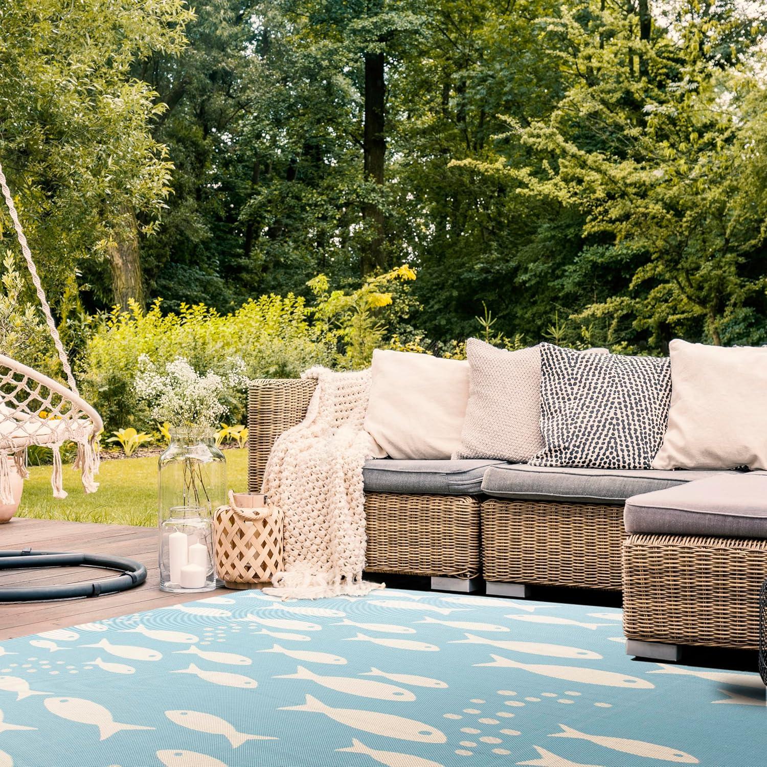 image:imageSAFAVIEH Washable Rug Outdoor Courtyard Collection 2 x 37 Aqua Blue amp Beige NonShedding amp Easy Cleaning Ideal for Patio Front Door Entryway Doormat CY6012223AquaBeige