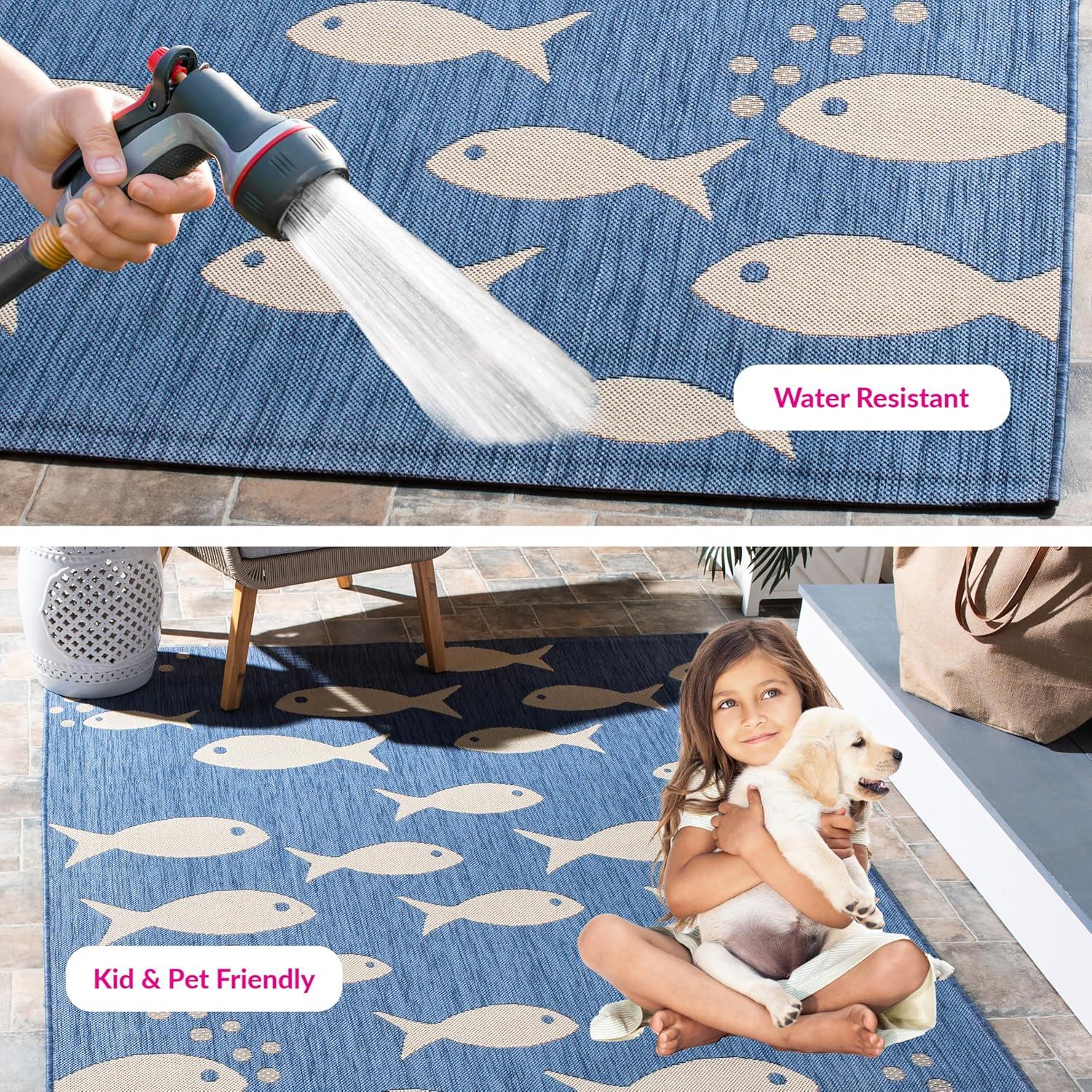 image:imageSAFAVIEH Washable Rug Outdoor Courtyard Collection 2 x 37 Aqua Blue amp Beige NonShedding amp Easy Cleaning Ideal for Patio Front Door Entryway Doormat CY6012223BlueBeige