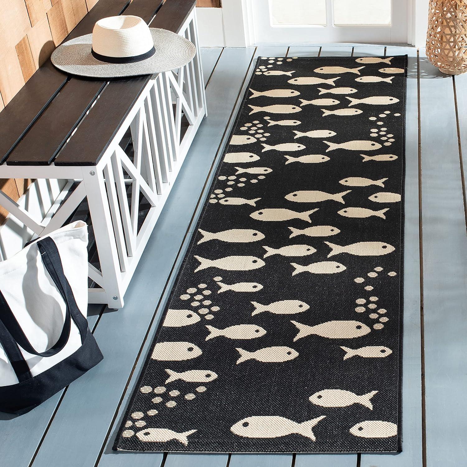 image:imageSAFAVIEH Washable Rug Outdoor Courtyard Collection 2 x 37 Aqua Blue amp Beige NonShedding amp Easy Cleaning Ideal for Patio Front Door Entryway Doormat CY6012223BlackBeige