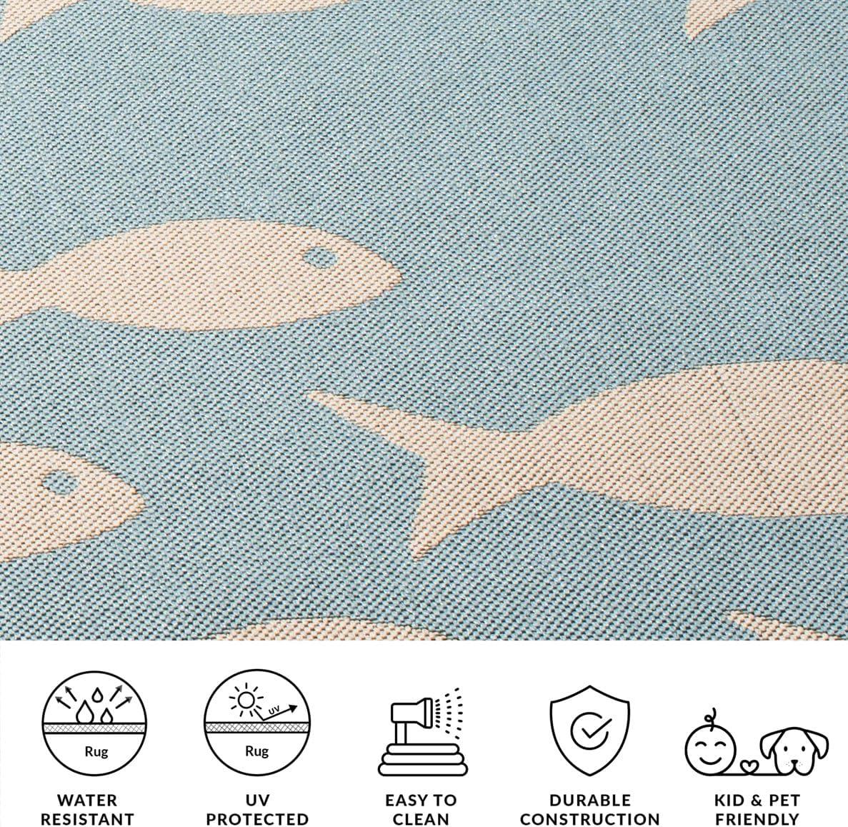 image:imageSAFAVIEH Washable Rug Outdoor Courtyard Collection 2 x 37 Aqua Blue amp Beige NonShedding amp Easy Cleaning Ideal for Patio Front Door Entryway Doormat CY6012223AquaBeige
