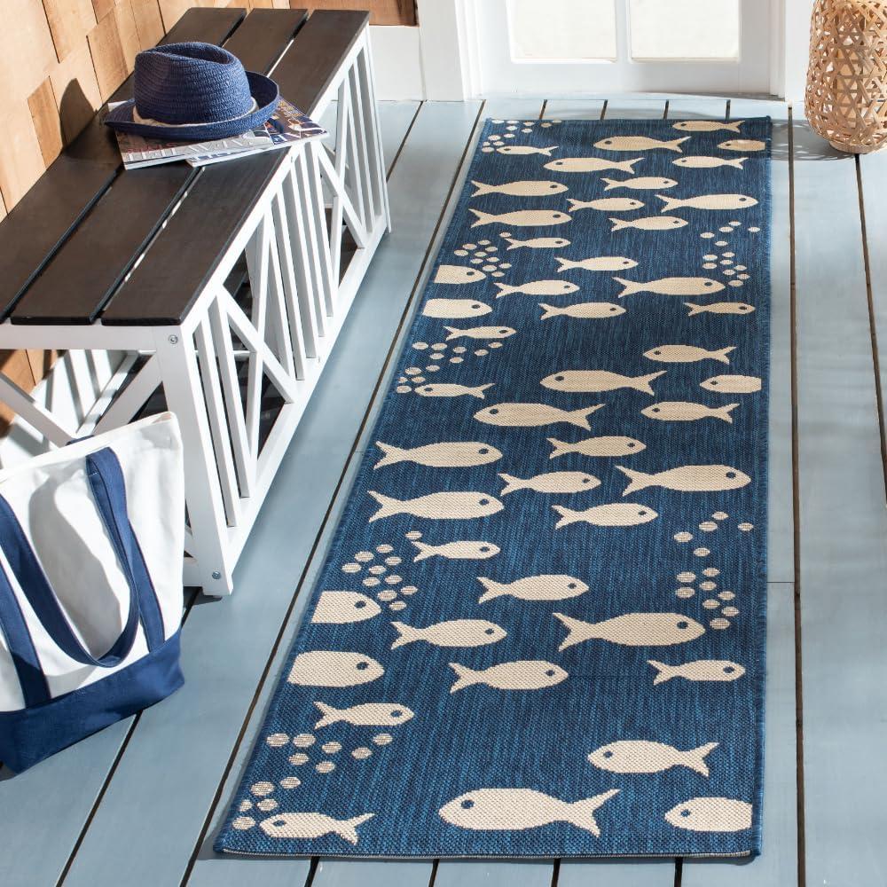 image:imageSAFAVIEH Washable Rug Outdoor Courtyard Collection 2 x 37 Aqua Blue amp Beige NonShedding amp Easy Cleaning Ideal for Patio Front Door Entryway Doormat CY6012223NavyBeige